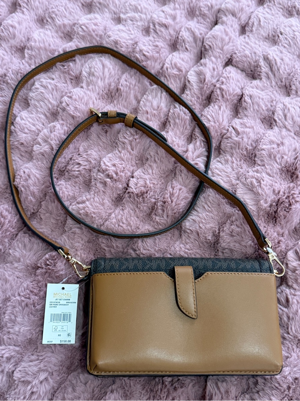 NWT Michael Kors Jet Set Charm Phone Crossbody Leather Wallet Brown / Acorn - Picture 9 of 16